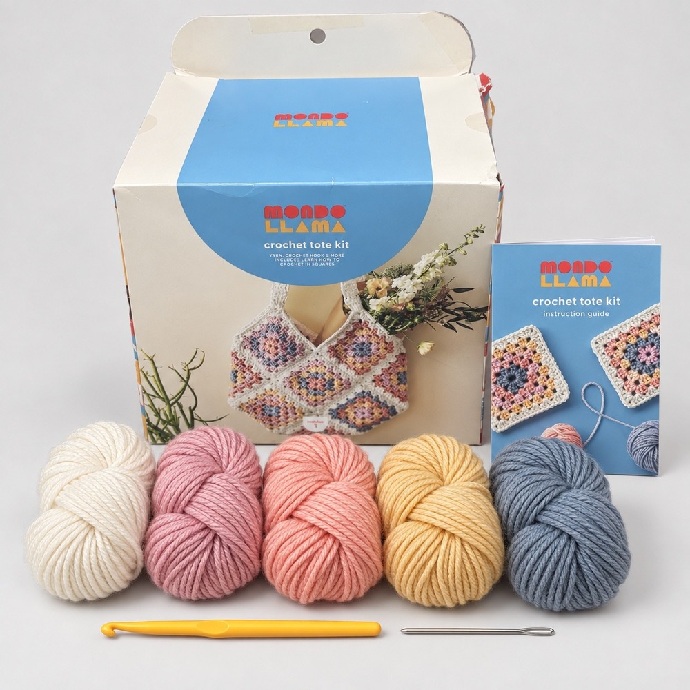 Mondo Llama Crochet Tote Kit Granny Square Bag DIY Craft Set 780yd Yarn Hook